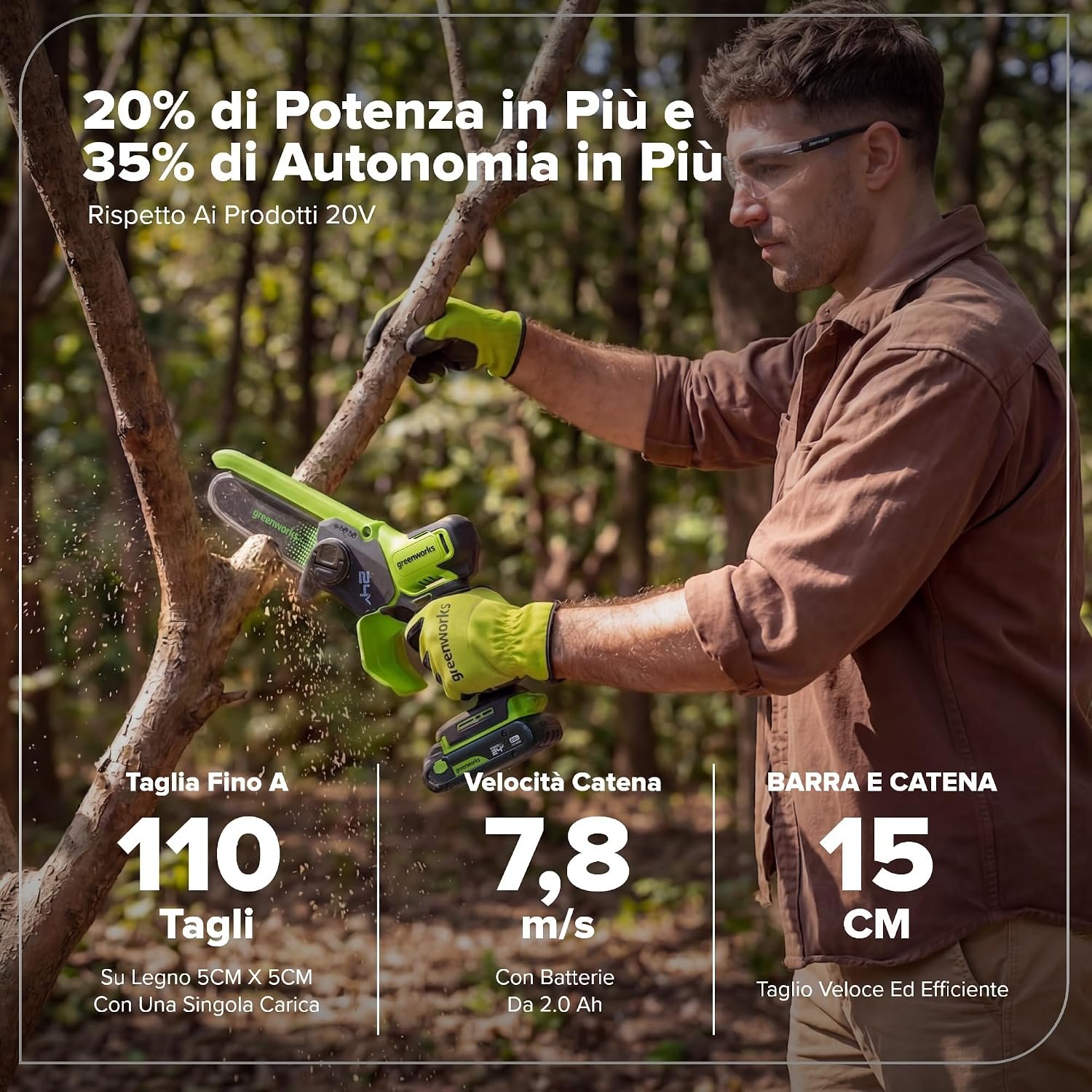 Prestazioni della motosega Greenworks 24V