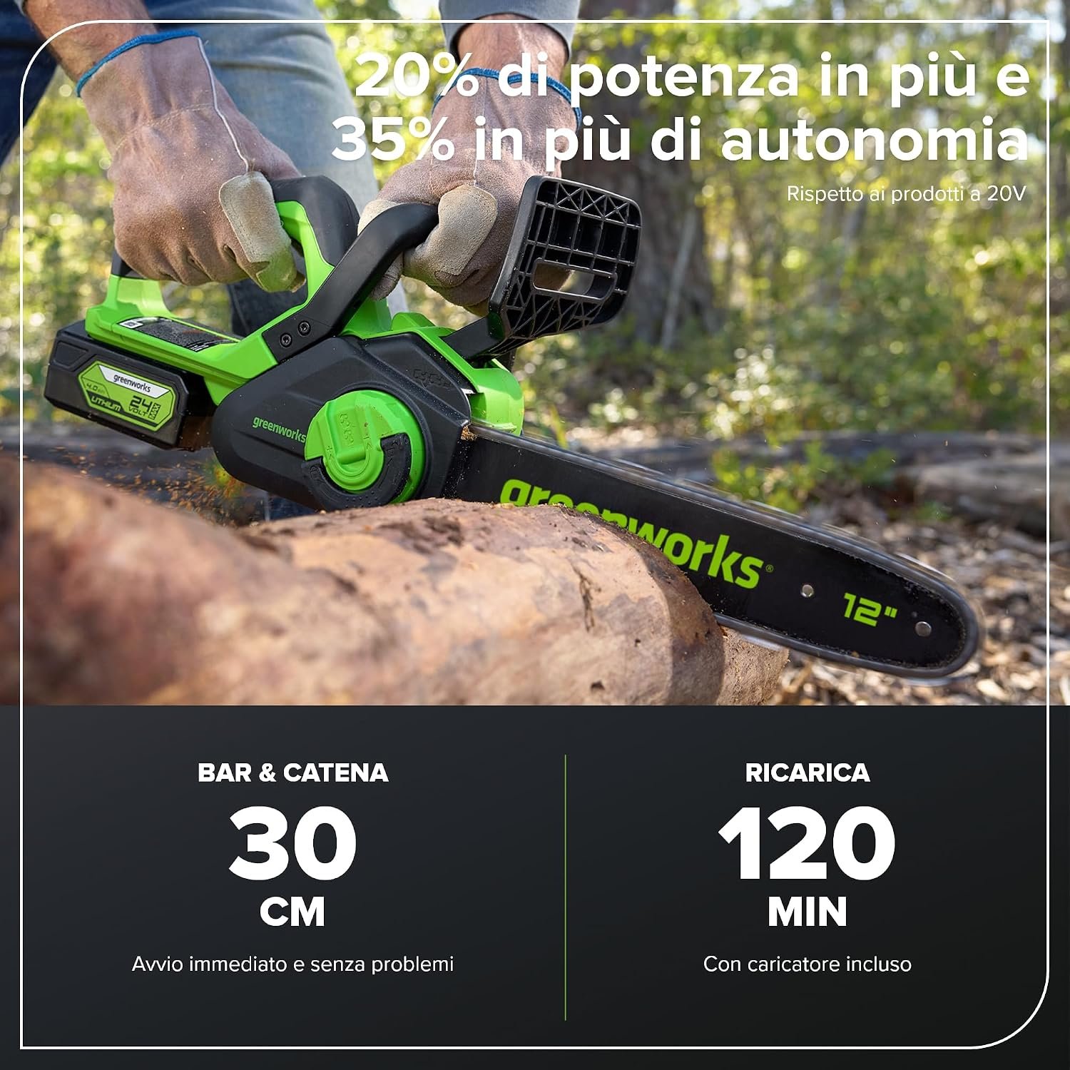 Greenworks GD24CS30 motosega a batteria 24V - immagine 5